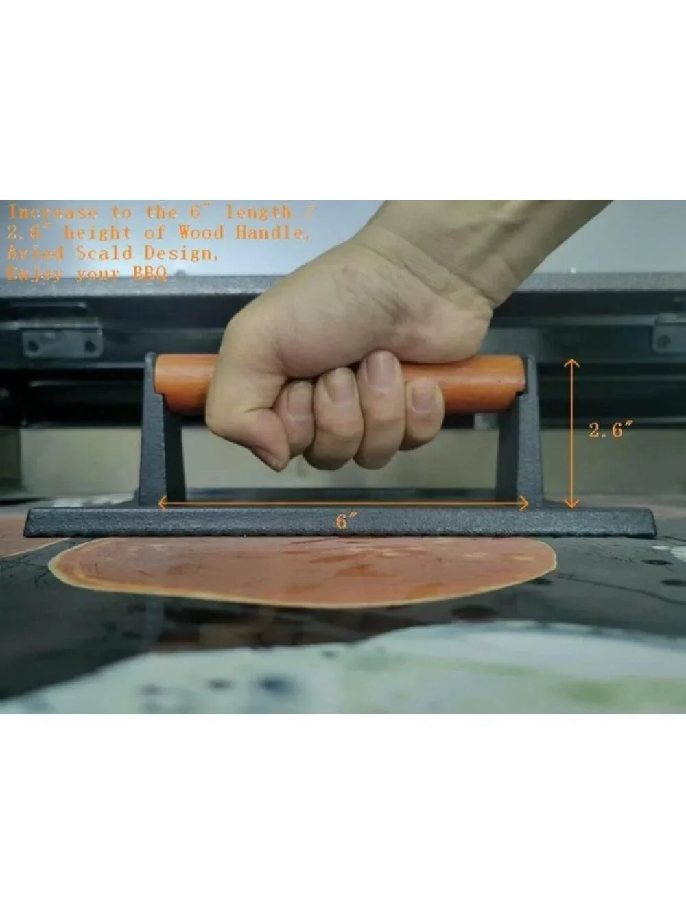 Heavy-Duty Cast Iron Burger Press with Wood Handle for Griddle & Grill Cooking